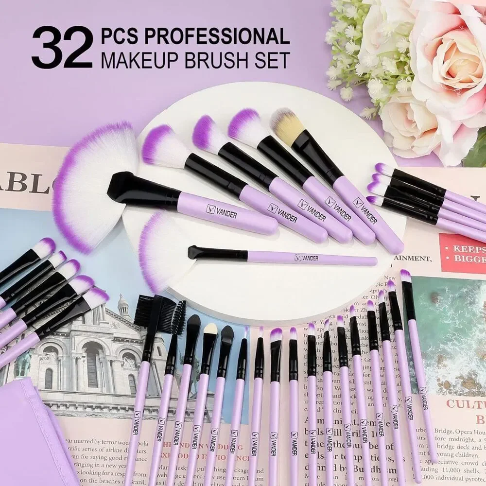 Vander 32pcs Purple Professional Premium Synthetic Makeup Brushes Set With Case